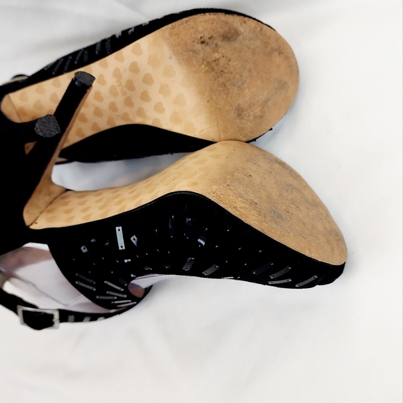 Betsey Johnson Black Leather Peep Toe Heels - Picture 9 of 12